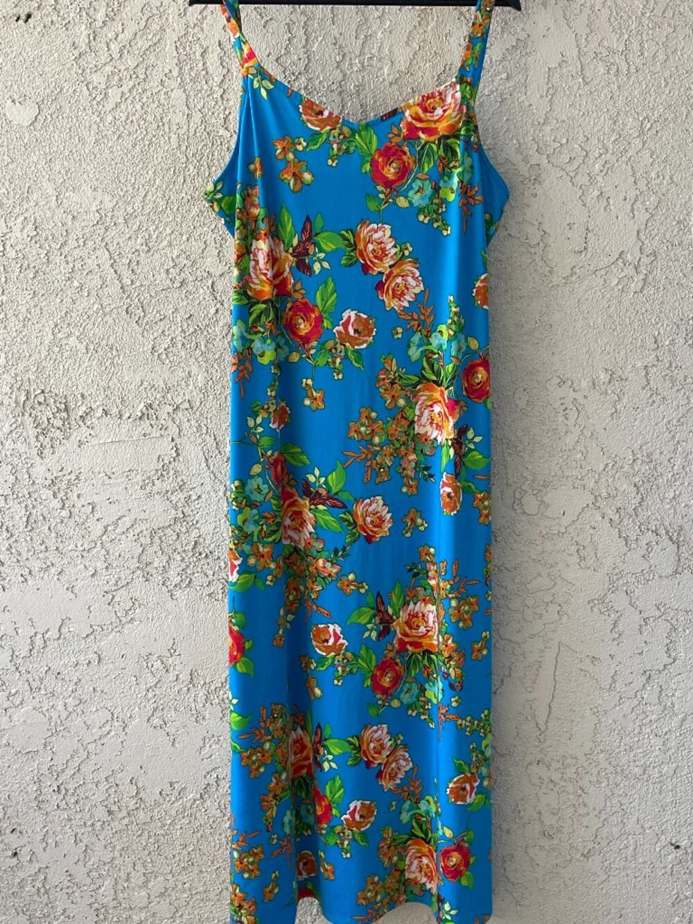 MSK Resort Wear Maxi Dress XL Blue Floral Matte Jersey Travel Packable Cruise